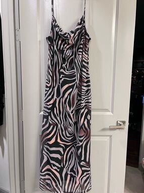 SHEIN Pink & Black Zebra Slip Maxi Dress